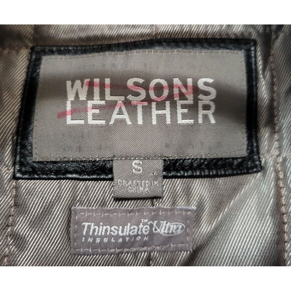 Vintage WILSONS Black Leather Trench Coat Quilted Thinsulate Lined Long Jacket - Picture 7 of 15